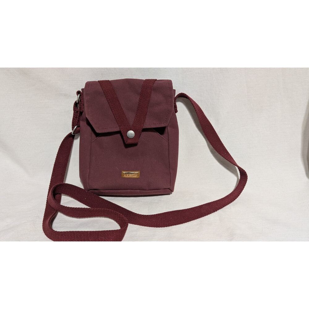 LL Bean Mini Canvas Crossbody Messenger Bag Outdoors Hiking Bergundy Utility